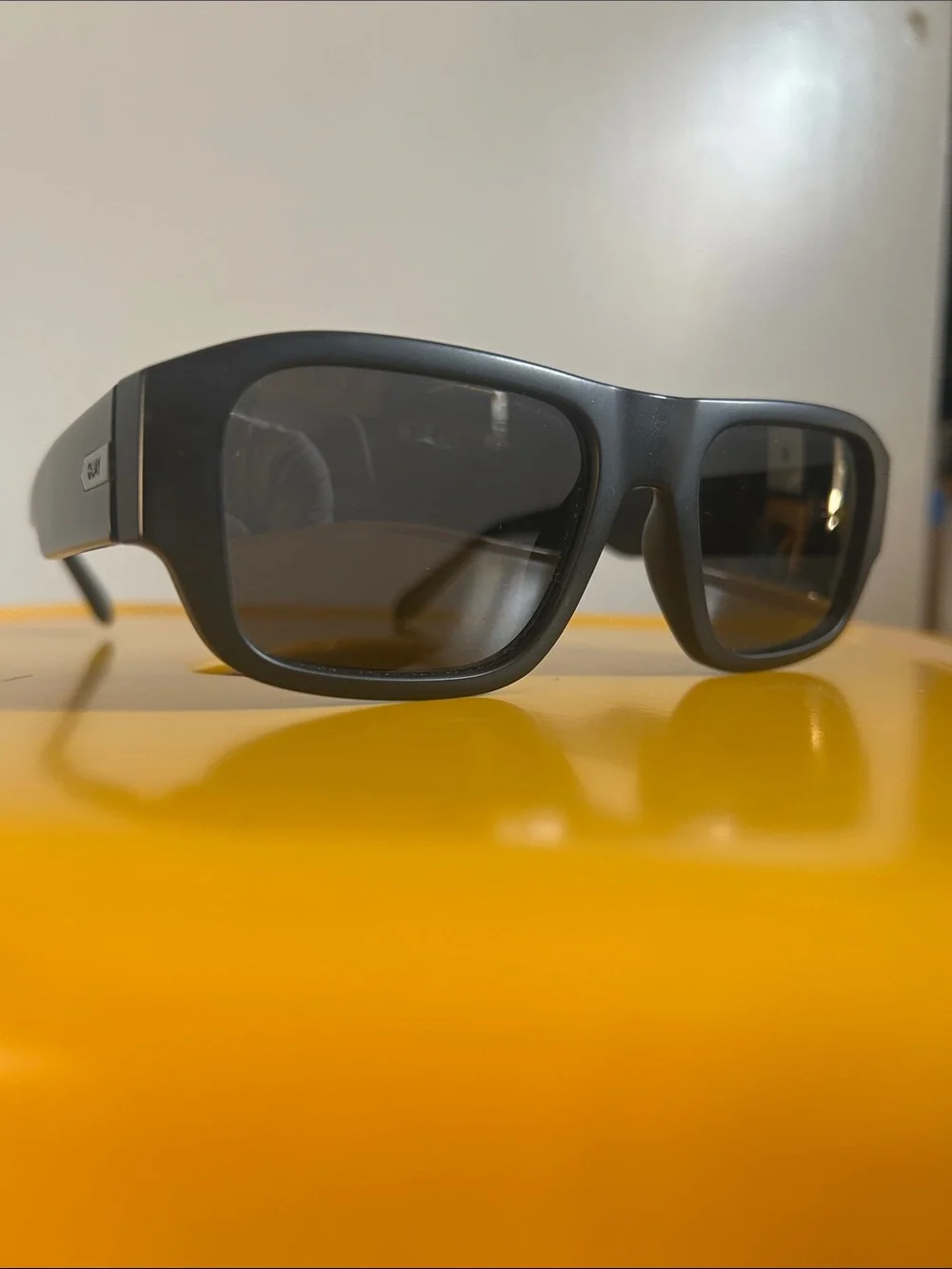 Quay Australia Night Cap Polarized Rectangle Sunglasses (Matte Black/Black)